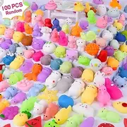 Mochi Squishy Toys 100 pcs Party Favors for Kids Mini Squishy Kawaii Mochi Animal Squishies Cat Unicorn Squishy Mini Squeeze Stress Relief Toys for Kids Adults Treasure Box Toys