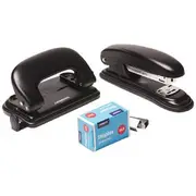 J.Burrows Metal Stapler/Hole Punch Value Pack Black