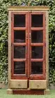 Indian Antique Wardrobe Glass Door Storage Vintage Display Cabinet Temple Brass