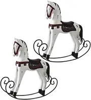 Generic 2pcs Handmade Wood Crafts Cow Retro Decor Vintage Horse Figure Mini Animal Rocking Horse Figurine Horse Ornaments for Tree Unicorn Home Rocking Horse Pet Wooden White