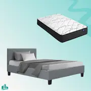 Single Package | Coogee Bed Grey & Glay Bonnell Spring Mattress (Medium Firm)
