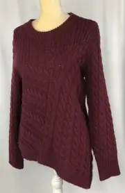 Chelsea Violet Women Sweater Pullover XS Wool Cable Asymmetric Wine Red New