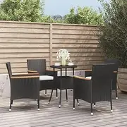 5 Piece Garden Bistro Set with Cushions Black Poly Rattan Patio Bar Sets