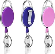 AOMIG 3PCS Retractable Badge Reel with Carabiner Badge Holder, Badge Reels Retractable Heavy Duty with Carabiner Reel Clip and Ring, Badge Holders for ID Card Key Keychain(Pink&Purple&Blue)
