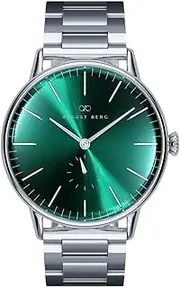 [August Berg] Unisex Adult's Serenity Silver-Tone 40mm Case, Green Dial, Silver-Tone Bracelet 10140E11SSL Dress Watch, Green, 40mm