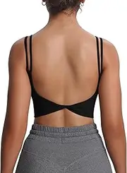 [Aoxjox] Women's Workout Sports Bras Fitness Padded Backless Yoga Crop Tank Top Twist Back Cami