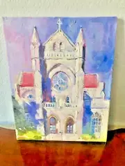 RICHARD WALLICH ORIGINAL ACRYLIC CHURCH CATHEDRAL ART PAINTING UNFRAMED CANVAS