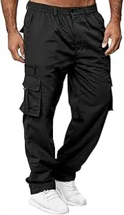 [THWEI] Mens Cargo Pants Casual Cotton Jogger Multi Pockets Outdoor Hiking Work Sweatpants