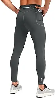 [Pudolla] Men's Thermal Running Tights with 3 Zipper Pockets Workout Compression Leggings Cycling Pants for Men Hiking Jogging