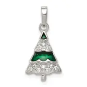 Sterling Silver Rhodium-Plated Cz And Enameled Christmas Tree Pendant