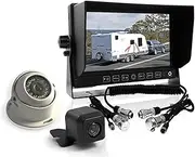 Elinz Reverse Camera Kit for Caravan and Car 7 inch Monitor HD 3AV inputs Reversing Rearview CCD Night Vision IP67 2 Cam 4PIN System with Trailer Cable Premium Package 12V/24V, 2 Yr Warranty