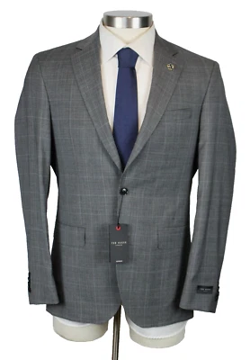 Ted Baker London Suit 38 R Men's Grey Plaid Wool Trim Fit Jay Two Button NWT
