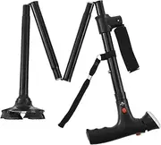 Walking Stick with LED Light and SOS Alarm, Foldable Walking Cane for Seniors, Walking Stick for Men & Women, Double Handle Walking Cane Stick for Men Women Home Hiking