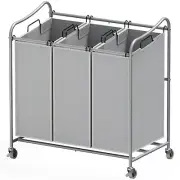 Heavy-Duty 3-Bag Laundry Sorter Cart Silver