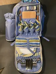 Picnic Backpack Kit Detachable Bottle Cooler Holder Blanket Flatware Set for 4