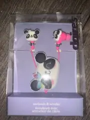 CLAIRE'S Pink Rainbow Panda Earbuds & Winder Cord Audio Jack Stereo 3 +