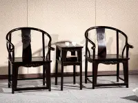 在飛比找Yahoo!奇摩拍賣優惠-廠家現貨直發紅木家具黑檀木圈椅三件套實木圍椅黑紫檀茶椅辦公休