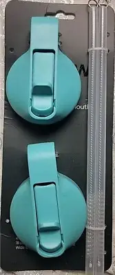 2 Pack Straw Lids fits Hydro Flask Wide Mouth Water Bottles - Aqua Marine - NEW
