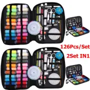 2 Set Travel Mini Sewing Kit Thread Scissor Tape Pin Thimble Needle Home Sew Set