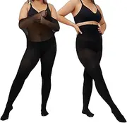[LiiYoang] Black Tights Women Plus Size 40 Denier，M-4XL Tummy Control Tights Ladies Opaque Pantyhose 2 Pairs