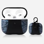 For AirPods 3rd Gen Case, PU Leather Snakeskin Texture, Protective Cover, Buckle, Blue