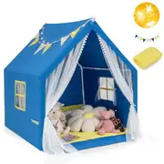 Costway Play TentCastle Playhouse Indoor Toys Girls Boys Gifts w/Star Lights & Cotton Mat Blue