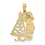 14K Yellow Gold Polished Christmas Tree And Santa Charm
