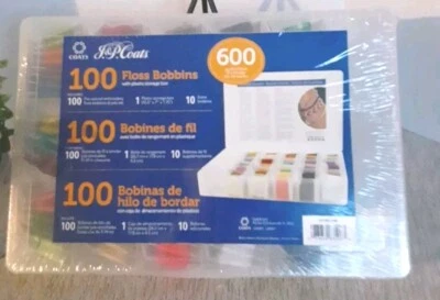 NOS J.P. Coats Embroidery Floss Pre-wound Bobbins And Organizer Case 600 Yards