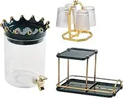 Water Carafe Iced Tea Pitcher Light Luxury Glass Water Pitcher Set Crown Lid Water Barrel with Tap Heat Resistant Beverage Flower Teapot Transparent Cups Drink Pitcher Water Jar