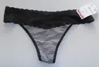 Natori Women's One Size Black/White Stripe Thong Made In China Hand Wash Blend