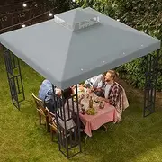 GUINGFUN 10 x 10 Gazebo Canopy Replacement Cover, Double Tiered Gazebo Canopy Replacement Top for Outdoor Patio Garden (Grey)