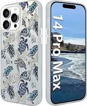 [Tcaraersing] for iPhone 14 Pro Max Anti-Fingerprints Case for Women Teens Girls with Sea Turtles Shell Coral Shiny Pattern Design, Unique Aesthetic Trendy Girly Phone Cover, White Light