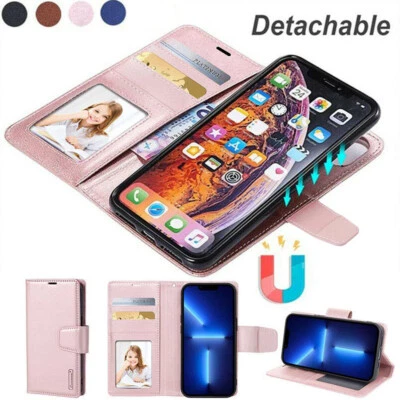 iPhone 15 14 13 12 11 Pro Max XS XR Magnetic Leather Removable Wallet Case Cover