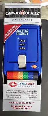 NEW! - LEWIS N CLARK LOCKING LUGGAGE BELT - TSA228 - BLUE/RAINBOW