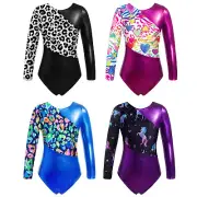 Kids Girls Gymnastics Leotards Ballet Unitard Long Sleeve Jumpsuit Dancewear