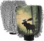 XYMZR Shadow Moose Forest Absorbent Microfiber Car Wash Mitt, Funny Cute Anime Scratch Free for Cars Cleaning, Home Cleaning Mitts, 2 Pack, 10.24” L x 7.09” W