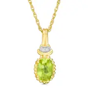 Oval Peridot and Natural Diamond Accent Antique Vintage-Style Drop Pendant in Sterling Silver with 14K Gold Plate
