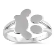 Sterling Silver .925 Paw Print Women's Open Adjustable Ring Sizes 4-10