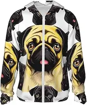 [LHBWCVN] UPF 50+ Light Jacket Full Zip Sun Protection Hoodie for Women Men Long Sleeve Black Yellow Pug Sun Shirts