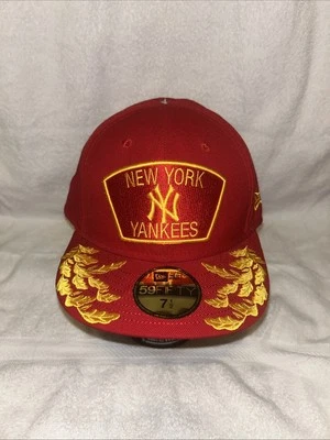 New Era New York Yankees Scrambled Fitted Hat Sz 7 1/2 Red