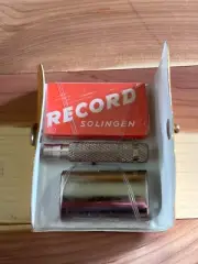 Vintage Record Solingen Blade 3-PCS mini-German made travel razor leather case