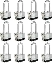 Keyed Alike Padlocks, Nickel Plated Padlocks Keyed Alike Set of 12, Key Lock with 1-9/16"(40mm) Wide Body 2-inch Long Shackle for Storage Unit, Sheds, Garages and Fence