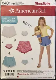 Simplicity Pattern 8401 Learn to Sew 18” Doll, Girl’s Shorts Size 3-6 Uncut FF