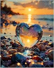TAOPAOLAB Love Paint by Numbers Kit for Adults - DIY Rainbow Glass Heart on Beach Painting on Canvas 16x20 Inches, Acrylic Paint Set, Suitable for Beginners, Art for Home Decoration or Gifts