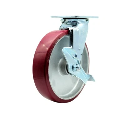 8 Inch SS Poly on Aluminum Swivel Caster with Roller Bearing and Brake SCC