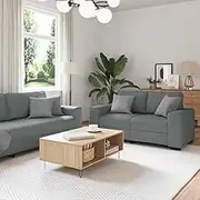 3 Piece Sofa Set, Dark Grey Fabric Couch with Wide Armrests, Comfortable Seating for Living Room Apartment
