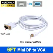 6FT 1.8M Mini Display Port DP Thunderbolt to VGA Male Cable Adapter For Macbook