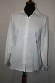 NWT Ann Taylor Petite Sz 8P White Button Front Tuxedo Shirt Long Sleeve
