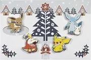 Center: Pikachu, Fuecoco & Friends Pokémon Holiday Pin Box Set (4-Pack), One Size, Zinc alloy / hard enamel / paper, no gemstone