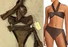 Ramy Brook Sparkle Lura Nova Bikini Small Top Medium Bottom Brown MSRP 248 Women